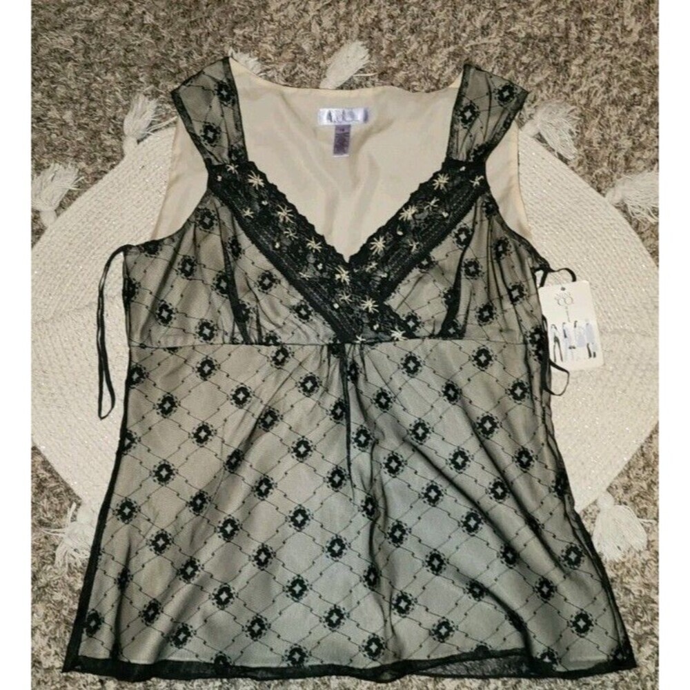 Nine & Co by Nine West Women Black Tank Lace V-Neck Sleeveless Shirt Size 16 NEW